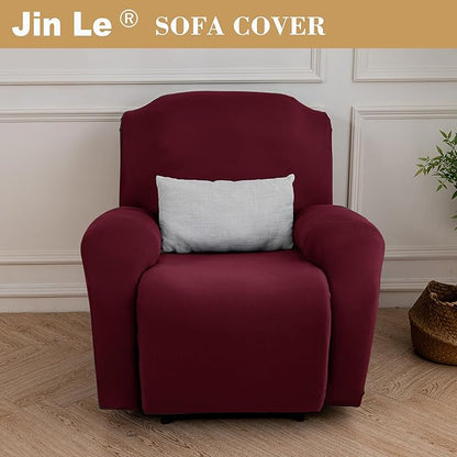 Jin Le 4 Pieces Recliner Cover Stretch Recliner Chair Cover 1 Seater Recliner Couch Covers Sofa Covers Stretch Soft Furniture Protector with Elastic Bottom and Ties for Kids Pet(Recliner, Burgundy)