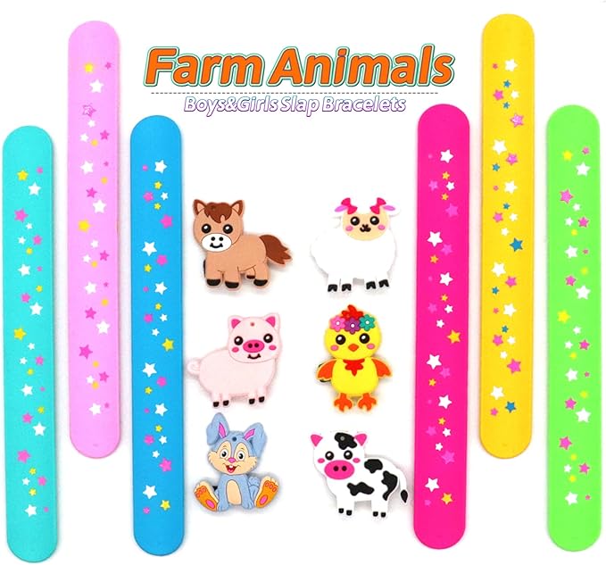 Farm Animals Slap Bracelets Party Favors for Kids(6pack)-Wild One Goodie Bag Stuffers for Boys&Girls Animals Theme Party Supplies Carnival Prizes Suit Classroom Exchanging Gifts