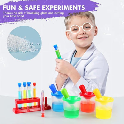 Color Science Test Tubes, Droppers for Kids, Plastic Test Tubes with Caps, Lab Tubes Science Experiments for Kids Age 4 5 6 7 8, Science Supplies Test Tube Holder for Little Scientist