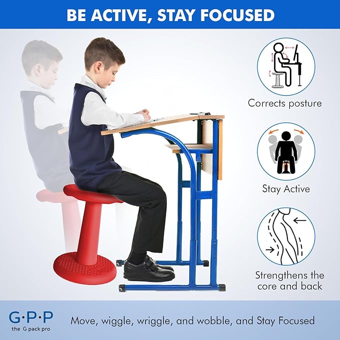 Gpack-pro Kids Wobble Stool 2-Pack – Improves Focus Attention – Non-Slip Base - Wiggle Chair Active Flexible Seating for Preschool Kindergarten Elementary School 17.7-Inch High (Red)