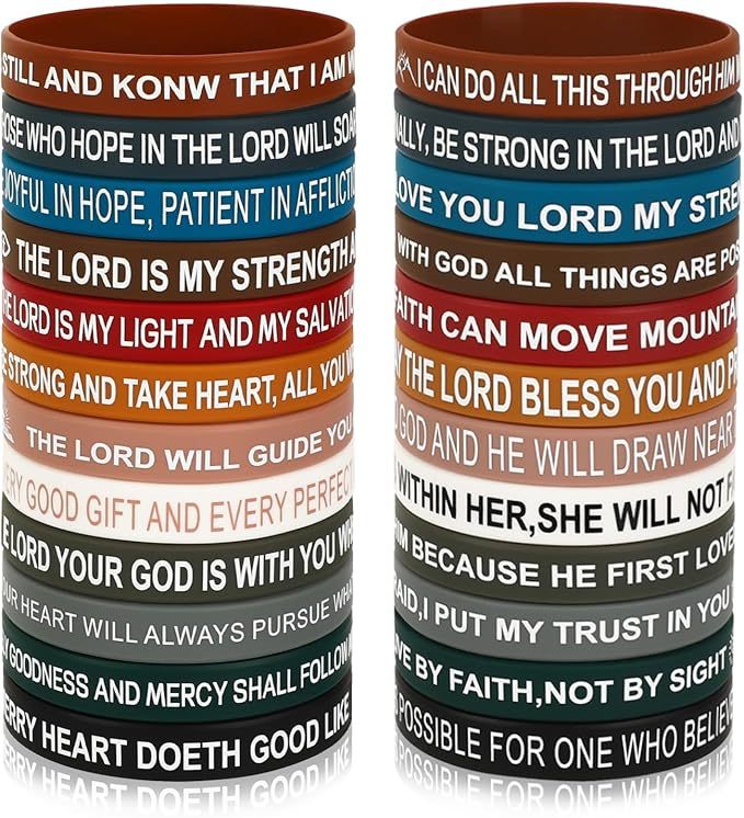 JUNEBRUSHS Bible Verse Bracelets, 24pcs Inspirational Christian Faith Hope Jesus Silicone Bracelets Wristbands for Men Women Party Christian Gifts Supplies(24 Designs)