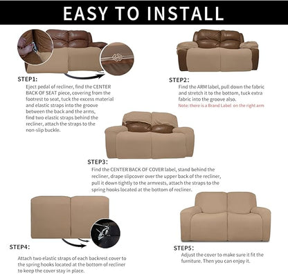 Easy-Going Oversized 6 Pieces Microfiber Stretch Sectional Recliner Loveseat Sofa Slipcover Soft Fitted Fleece 2 Seats Couch Cover Washable Furniture Protector with Elasticity for Kids Pet Camel