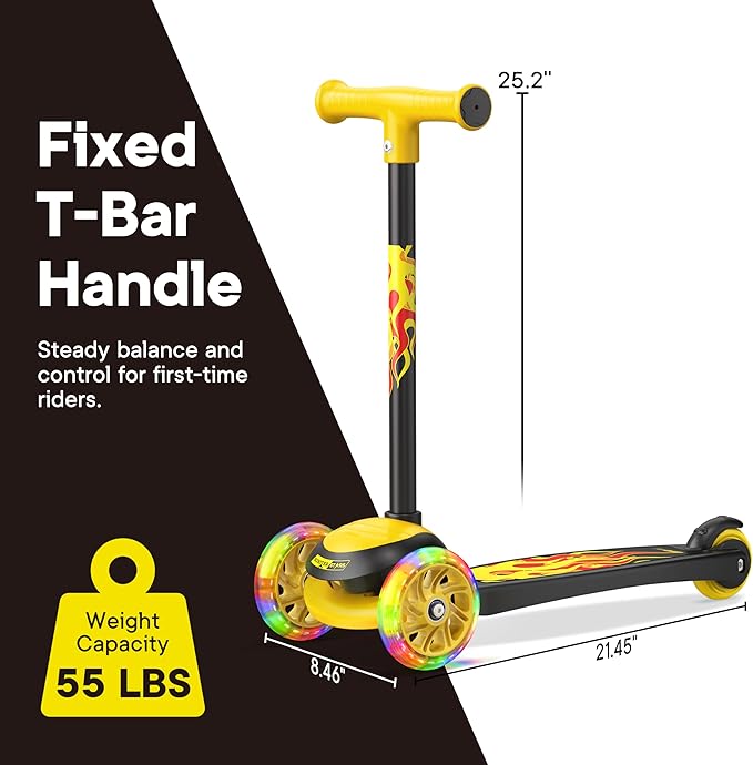 3 Wheel Scooter for Kids, Smooth Light Up LED Front Wheels, Wide Anti Slip Deck, Rear Foot Brake, Easy Lean to Steer Maneuvering, Indoor & Outdoor Ride On Toys for Ages 2 Up,