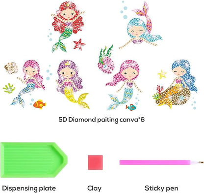 Gem Diamond Art Painting Stickers Kit for Kids,5D Diamond Mosaic Stickers by Numbers Kits Crafts Set for Children, Boys and Girls,Creative Handmade Art Craft Decorations Gift (Mermaid)