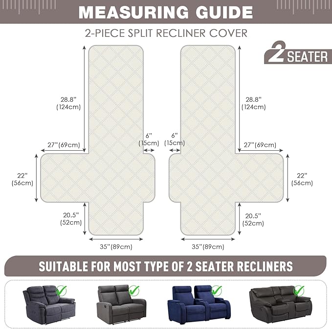 TAOCOCO 100% Waterproof Oversized Loveseat Recliner Cover, Non Slip Split Loveseat Covers for Reclining Loveseat with Elastic Straps for Kids Pets(Oversized 2 Seater, Chocolate)