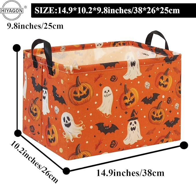 HIYAGON Halloween Pumpkin Basket for Boys & Girls - Trick or Treat & Party Decor - Rectangular Storage Bin Organizer