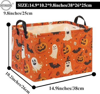 HIYAGON Halloween Pumpkin Basket for Boys & Girls - Trick or Treat & Party Decor - Rectangular Storage Bin Organizer