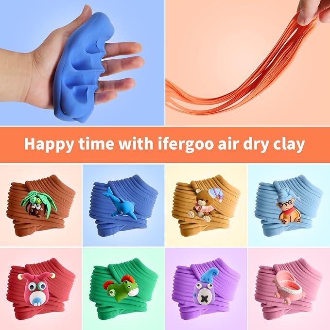 ifergoo Modeling Clay Kit - 36 Colors Magic Air Dry Ultra Light Clay, Safe & Non-Toxic, Great Toy Gift for Boys and Girls