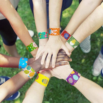 JoFAN 48 PCS Easter Slap Bracelets Toys for Kids Boys Girls Toddlers Easter Basket Stuffers Egg Fillers Gifts Party Favors