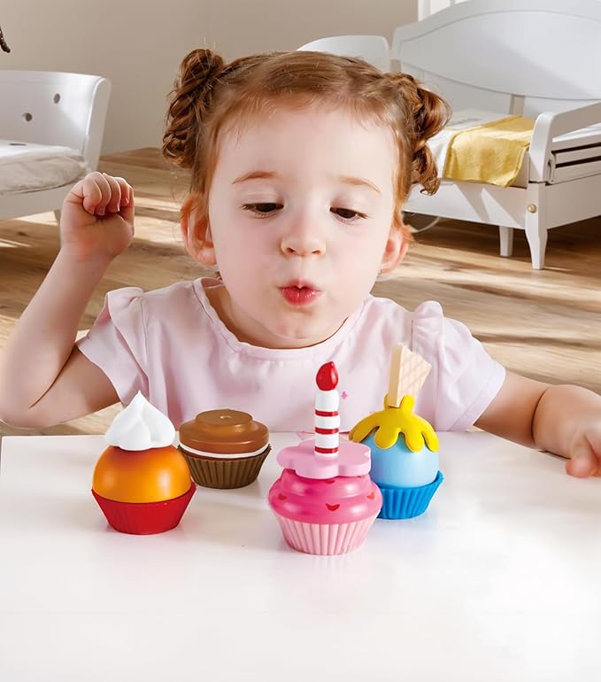 Hape Cupcakes | Colorful Wooden Cupcakes, Children’S Pretend Play Food Kitchen Toy
