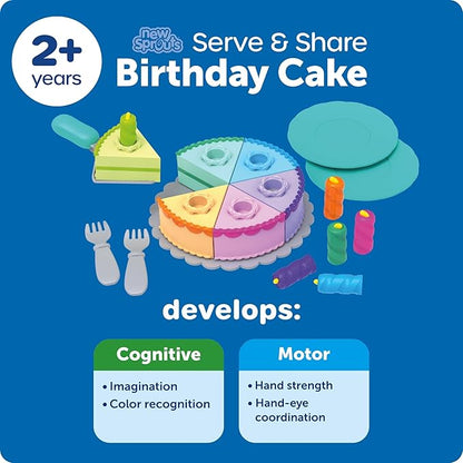 Learning Resources New Sprouts Serve & Share Birthday Cake - Imaginative Pretend Play Food, Fake Birthday Cake Set, Play Food Sets for Kids, Montessori Color Sorting Toys for Toddlers Ages 2+