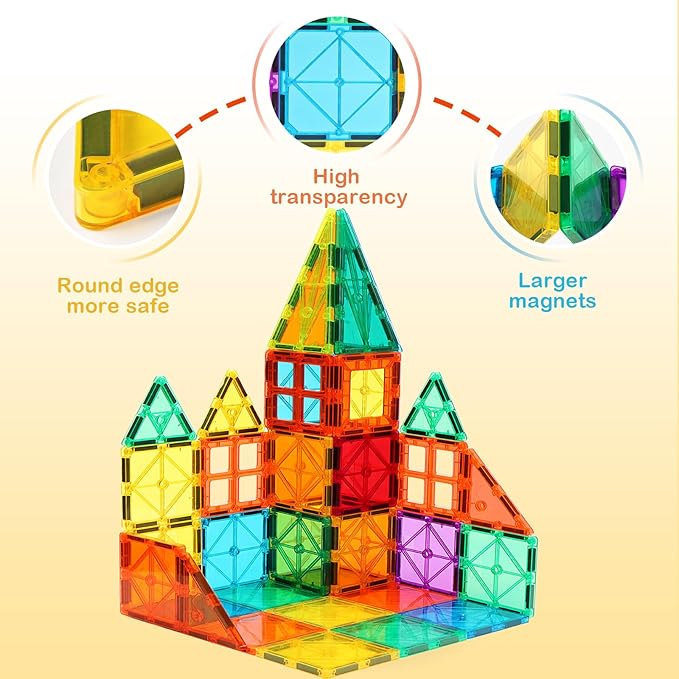 FNJO Magnetic Tiles, 110PCS Magnet Building Set, Magnetic Building Blocks, Construction STEM Learning and Playing Toys for Kids, Montessori Toy for Preschool Boys Girls