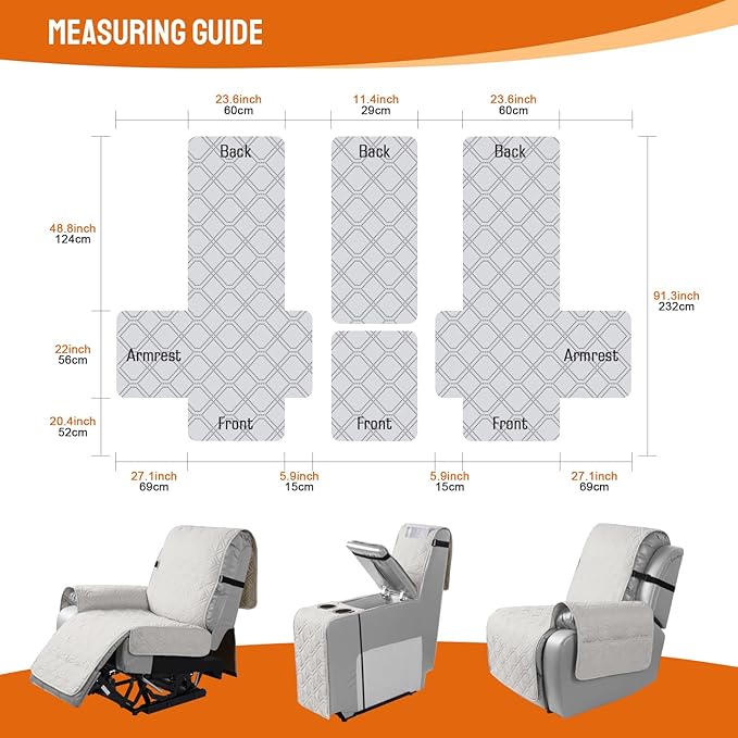 VANSOFY Loveseat Recliner Cover with Console 100% Waterproof Sofa Slipcovers Non-Slip Reclining Couch Cover Split Sofa Covers Furniture Protector for Pets, Dogs(Off White)