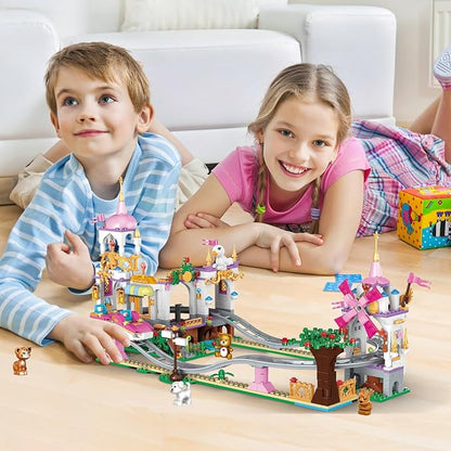 711 Piece Friends Roller Coaster Building Set,Girls Creative Amusement Park Building Kit,STEM Princess Castle | Pink Playground Park Model Building Toy,Christmas Birthday Gift for Girls Age 6+