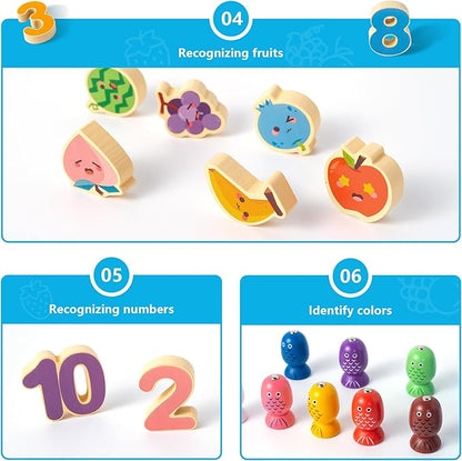 Montessori Magnetic Fishing Game for Toddlers 3 4 5 Year Old - 3-in-1 Wooden Number & Color Sorting Toy, Fine Motor Skills Preschool Educational Learning Toys, Birthday Gifts for Boys Girls
