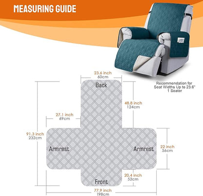 VANSOFY 100% Waterproof Recliner Chair Covers, Recliner Cover Non-Slip Dog Chair Cover Furniture Protector Washable Slipcover with Pocket, Elastic Straps for Pets, Dogs(Peacock Blue, 23.6")