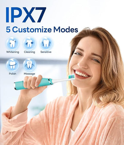 Bymore Electric Toothbrush for Adults,Kids Electric Toothbrush,Travel Sonic Kids Toothbrush with 8 Replacement Heads,Ultra Soft Rechargeable Toothbrush-Blue