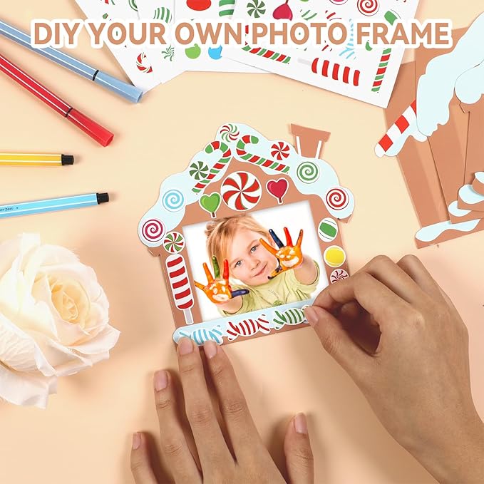 Qyeahkj 36 Packs Christmas Picture Frame Craft Kits for Kids, DIY Christmas Candy with Gingerbread House Peppermint Crafts for Holiday Xmas Photo Frames Art Favor Home Classroom Game Activities
