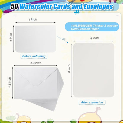 Sabary 100 Pcs Blank Watercolor Cards and Envelopes Set 140lb Heavyweight White Blank Cards Watercolor Greeting Cards Bulk for Painting Invitations Notes Wedding(4 x 6 Inch)