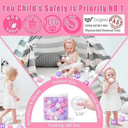 GOGOSO Shape Ball Pits Balls, Star Heart Plastic Play Balls for Toddlers Kids Children, DIY Giant Friendship Bracelet Banner