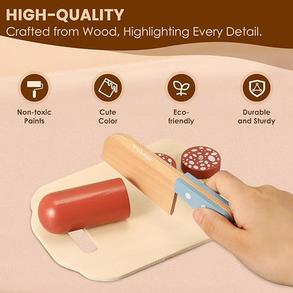 Play Knife Set, Play Kitchen Accessories, Wooden Pretend Play Food Set Toys for Kids Toddlers, Gifts for 2 3 4 Years Old Girls Boys
