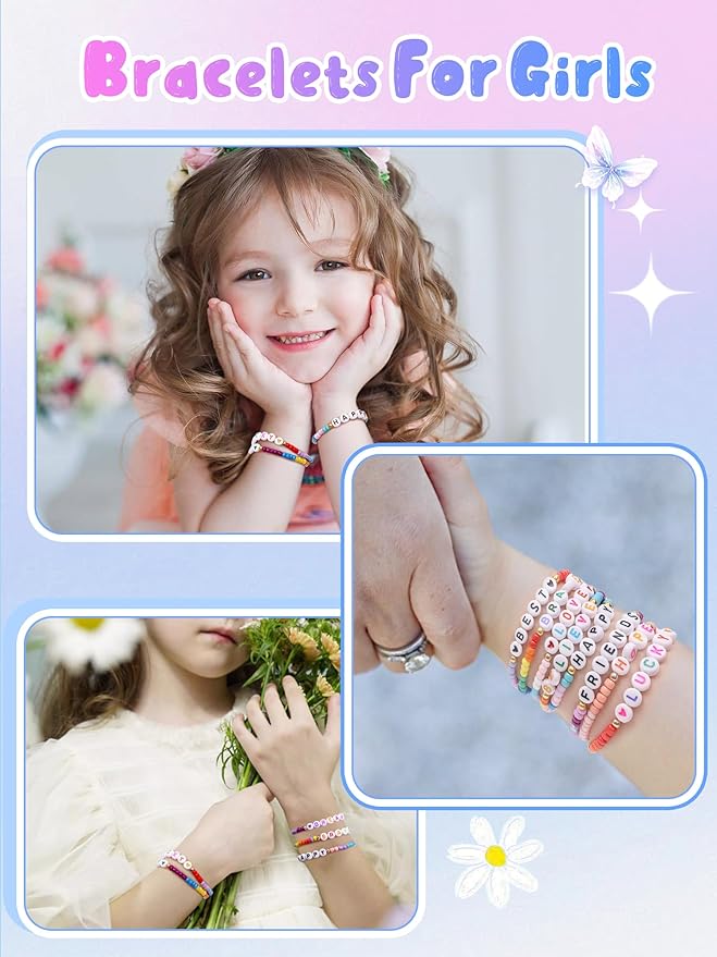 Lorfancy 24Pcs Beaded Bracelets for Girls Kids Toddler Jewelry Letter Beads Bracelet Bulk Rainbow Friendship Bracelets Colorful Princess Party Favors for Little Girls Ages 3 4 5 6 Years Old