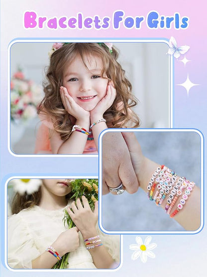 Lorfancy 24Pcs Beaded Bracelets for Girls Kids Toddler Jewelry Letter Beads Bracelet Bulk Rainbow Friendship Bracelets Colorful Princess Party Favors for Little Girls Ages 3 4 5 6 Years Old