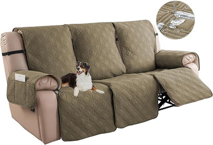 Easehomey Waterproof Recliner Sofa Cover,Non-Slip Reclining Sofa Covers for 3 Seat,Washable Reclining Sofa Cover Furniture Protector with Elastic Straps Pocket for Kids, Pets(Khaki,3Seat)
