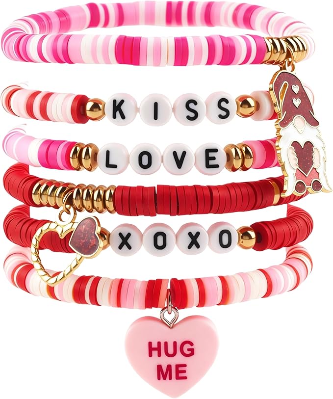 OHOME Valentines Day Outfit Women - 6 Pack Bracelets for Her | Valentines Day Gifts for Her - Valentines Shirts Dress Pajamas | Galentines Decorations Decor Party Supplies