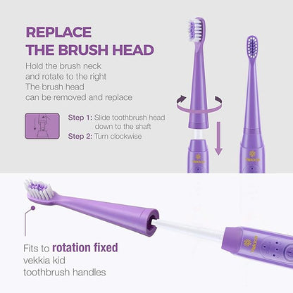 Vekkia Princess Electric Toothbrush Replacement Heads - 7X More Plaque Removal, End-Rounded 3D Curved Soft Bristles, Comfortable & Efficient Clean Teeth, Perfect for Kid Small Mouth, Purple (4 Pack)