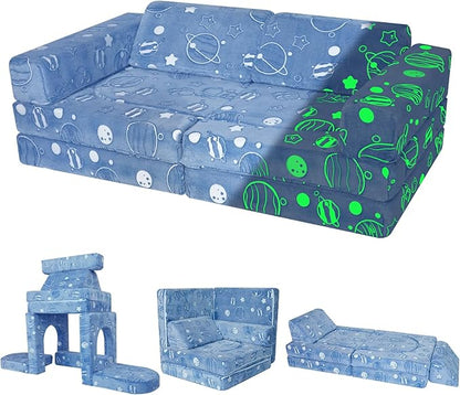 MeMoreCool Kids Couch, 10-Piece Modular Play Couch for Playroom, Fold Out Kids Sofa for Girl Boy, Glow Space