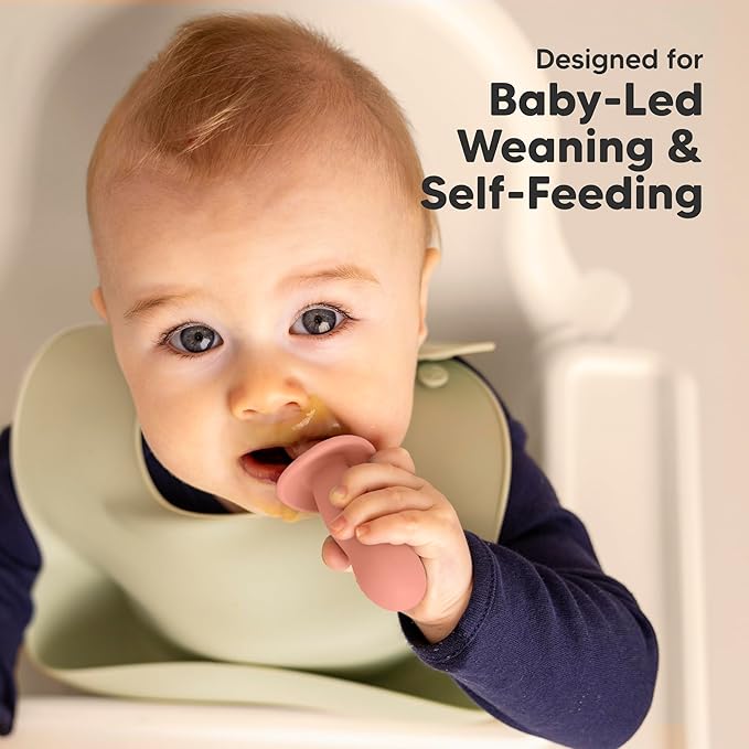 KeaBabies 4-Pack Silicone Baby Spoons and Forks Set - Baby Spoon Self Feeding, BLW Baby Utensils 6-12 Months,Baby Led Weaning Feeding Spoon,Teething Infant Baby First Food Training Pre Spoon (Roseate)