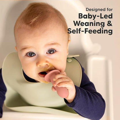 KeaBabies 4-Pack Silicone Baby Spoons and Forks Set - Baby Spoon Self Feeding, BLW Baby Utensils 6-12 Months,Baby Led Weaning Feeding Spoon,Teething Infant Baby First Food Training Pre Spoon (Roseate)
