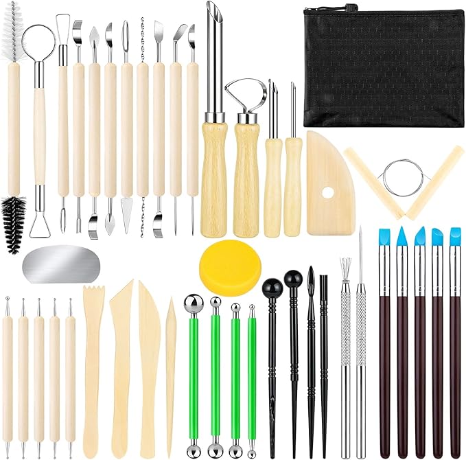 44Pcs Clay Sculpting Tools Kit, Ceramic Clay Ball Stylus Dot Painting Tools, Air Dry Clay Tools Set for Carving, Dotting, Embossing, Shaping, Molding, Pottery Crafts, Nail Art, Rhinestone, Rock