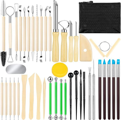 44Pcs Clay Sculpting Tools Kit, Ceramic Clay Ball Stylus Dot Painting Tools, Air Dry Clay Tools Set for Carving, Dotting, Embossing, Shaping, Molding, Pottery Crafts, Nail Art, Rhinestone, Rock