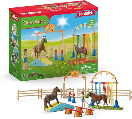 Schleich Farm World Pony Agility Training Set with Horse, Trainer, and Accessories Playset - 41-Piece Pony, Trainer, and Accessories Toy Set, Gift for Boys, Girls, and Toddlers Ages 3+