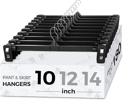 Smartor Space Saving Heavy Duty Hangers - 180 Pack, Slim Plastic Pants and Shorts Hangers, Ridged Non-Slip with Pinch Clips, 360-Rotating Chrome Swivel Hook, Black, 10 Inches