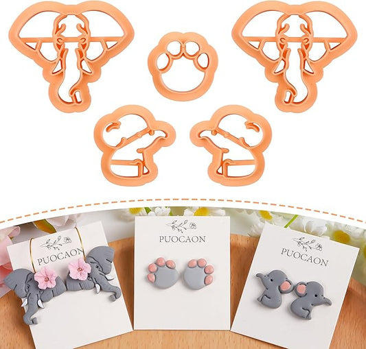 Puocaon Elephant Polymer Clay Cutters 5 Pcs, Mirrored Shape Baby Elephant Clay Cutters for Earrings, Paw Clay Earring Cutters
