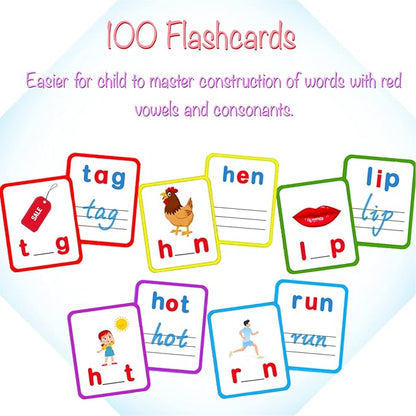 100 Short Vowel Spelling Flashcards, Handwriting Cards Learn to Write CVC Sight Words CVC Words Games for Kindergarten Learning Activities, Montessori Educational Toy Gift for Kids 3 4 5 6 Years Old