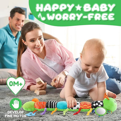 AWOTOY Baby Toys 0-6-12 Months,Musical Caterpillar Stuffed Animals Activity Infant Toys with Crinkle,Rattles,Mirror&Pull String,Muti-Sensory Toys Gifts for Newborn Tummy Time,Green,Knot prolegs