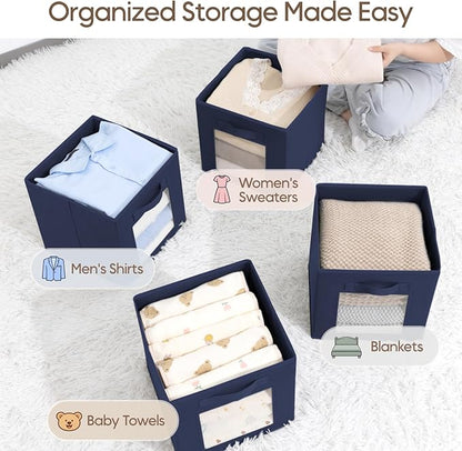 Homsorout Storage Cube 11 Inch - Cube Storage Bins with Window, Closet Storage Baskets with Handle, Fabric Bins for Closet, Shelves, Toys, Clothes, Set of 10, Navy Blue