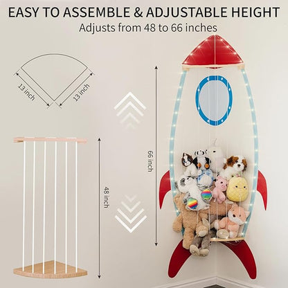 PUTSKA Nursery Furniture Hanging Organizer – Wall Mounted Stuffed Animal Storage for Baby Room, Corner Plush Collection Display & Nursery Organization System, Space-Saving Vertical Storage - Spaceship