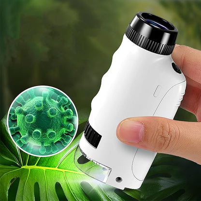 Mini Microscope for Kids,Mini Microscope 60x-120x,LED Pocket Microscope,Portable Handheld Education Science Experiment Set Toys(White)