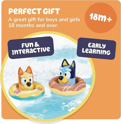 TOMY Toomies Splash & Float Bingo and Bluey Water Toys - 2-in-1 Toddler Water Toys with Pour Cup and Water Wheel Toy - Toddler Bath Toys and Bluey Toys - Ages 18 Months and Up
