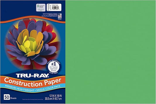 Pacon 103038 Tru-Ray Construction Paper, 76 lbs., 12 x 18, Festive Green, 50 Sheets/Pack