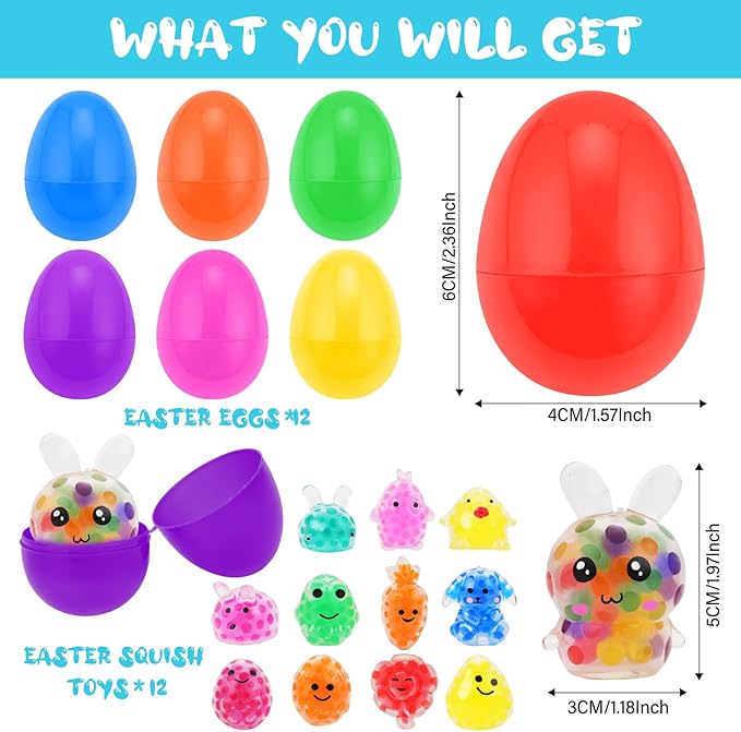 12 Pack Prefilled Easter Eggs with Squeeze Toys Inside, Easter Basket Stuffers Easter Egg Fillers, Gift Exchange and Party Favors