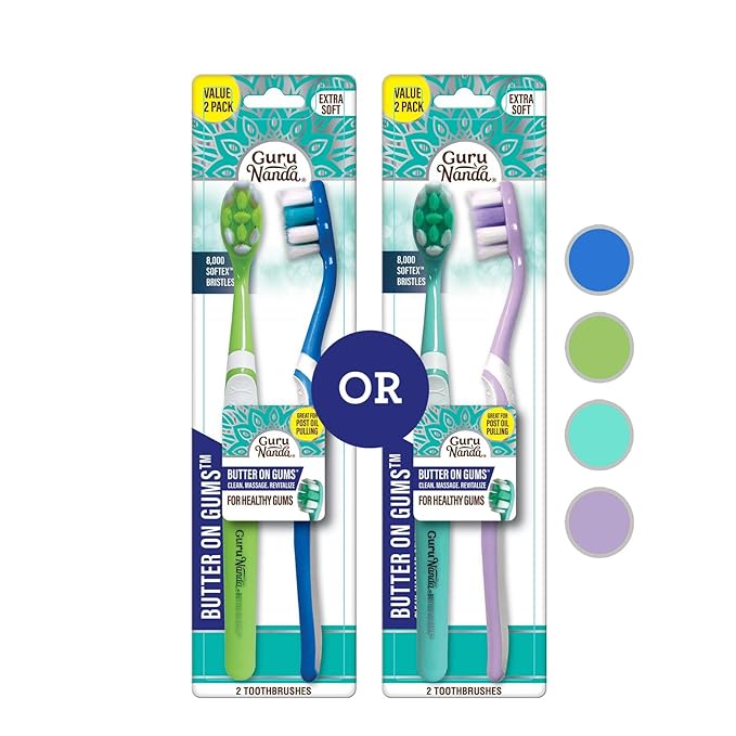 GuruNanda Butter on Gums Toothbrush with Extra Soft Bristles for Sensitive Gums, Soft Toothbrush for Kids & Adults, 2 ct (Pack of 2)