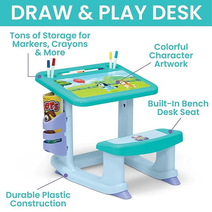 Bluey Draw and Play Desk by Delta Children – Includes 10 Markers and Coloring Book, Blue