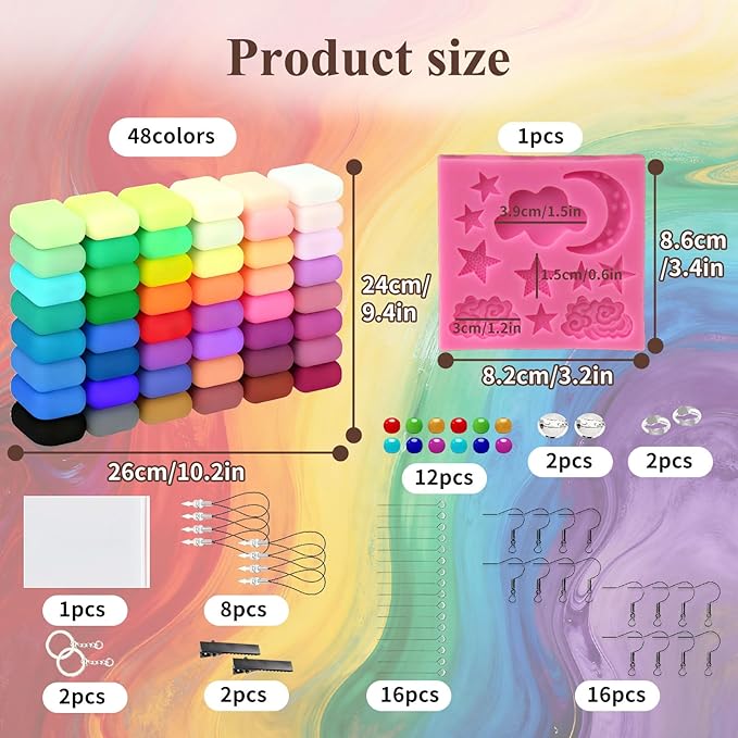 48 Colors Air-Dry Clay Kit for Adult DIY Crafts, Complete Sculpting Set with Silicone Mold, Keychain Accessories, Non-Stick Soft Modeling Clay for Handmade Jewelry, Home Decor & Creative Projects