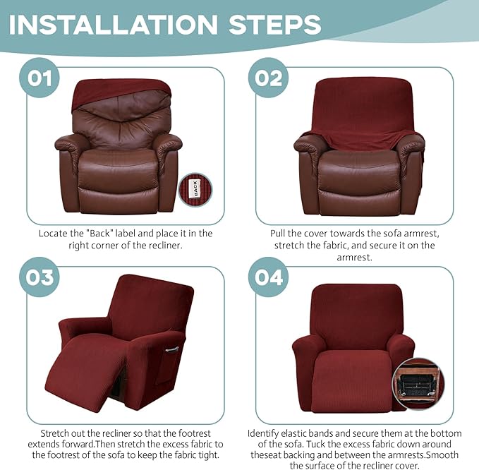 Recliner Chair Cover Lazy Boy Recliner Covers Recliner Covers for Recliner Chair 1 Piece Furniture Protector Prevent wear and pet Hair（Recliner,Dark Red）